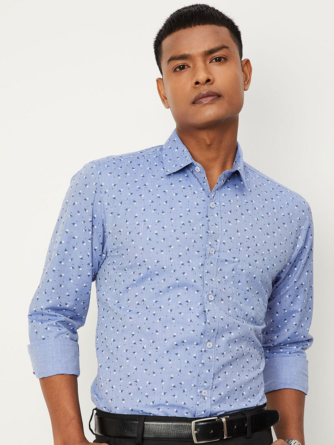 

max Men Printed Casual Printed Shirt, Blue