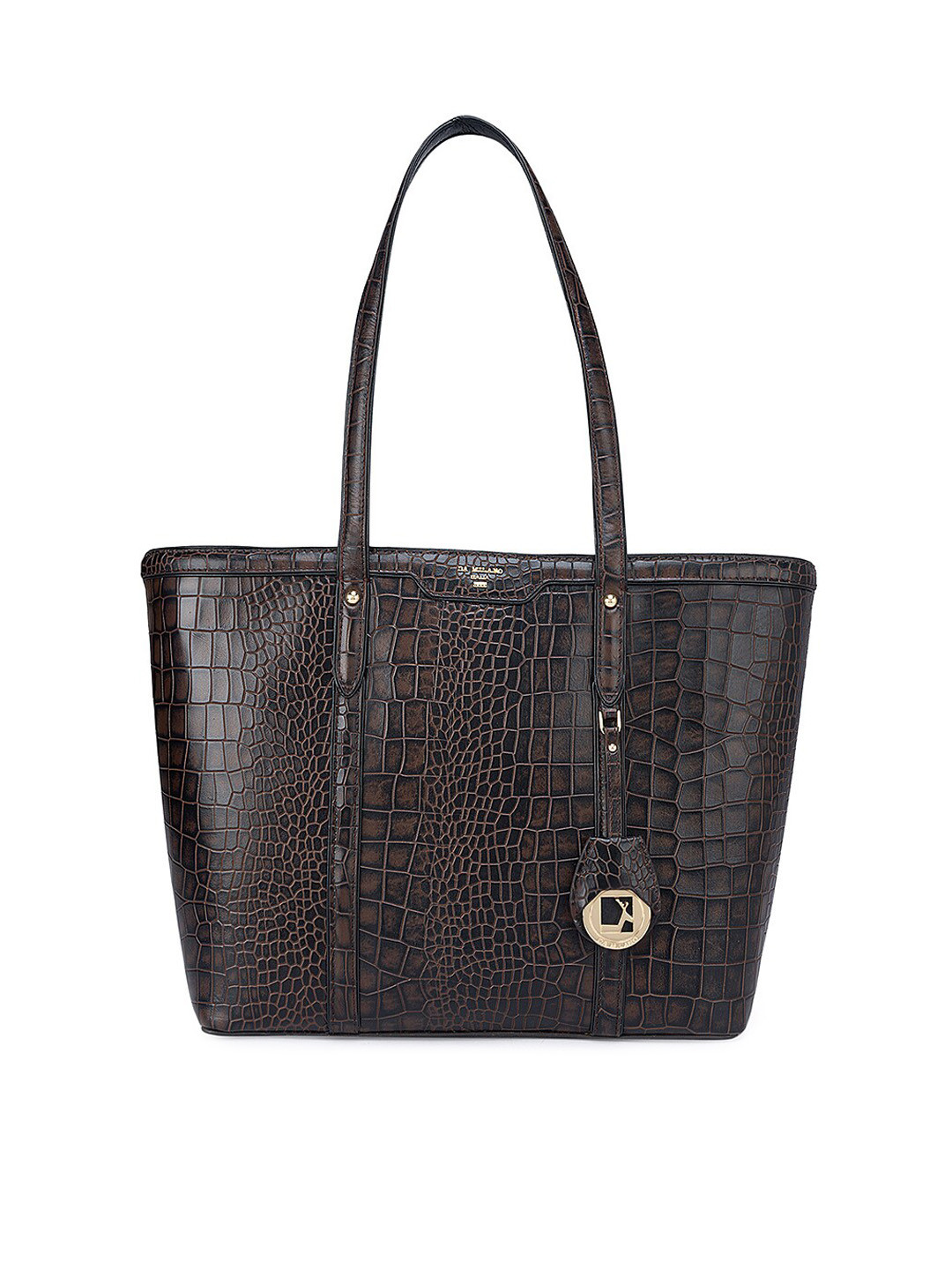 

Da Milano Brown Textured Leather Structured Shoulder Bag