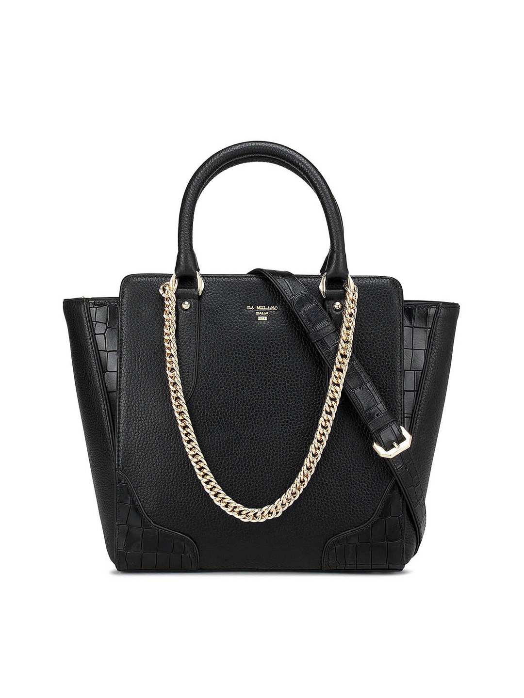 

Da Milano Black Leather Oversized Structured Handheld Bag with Quilted