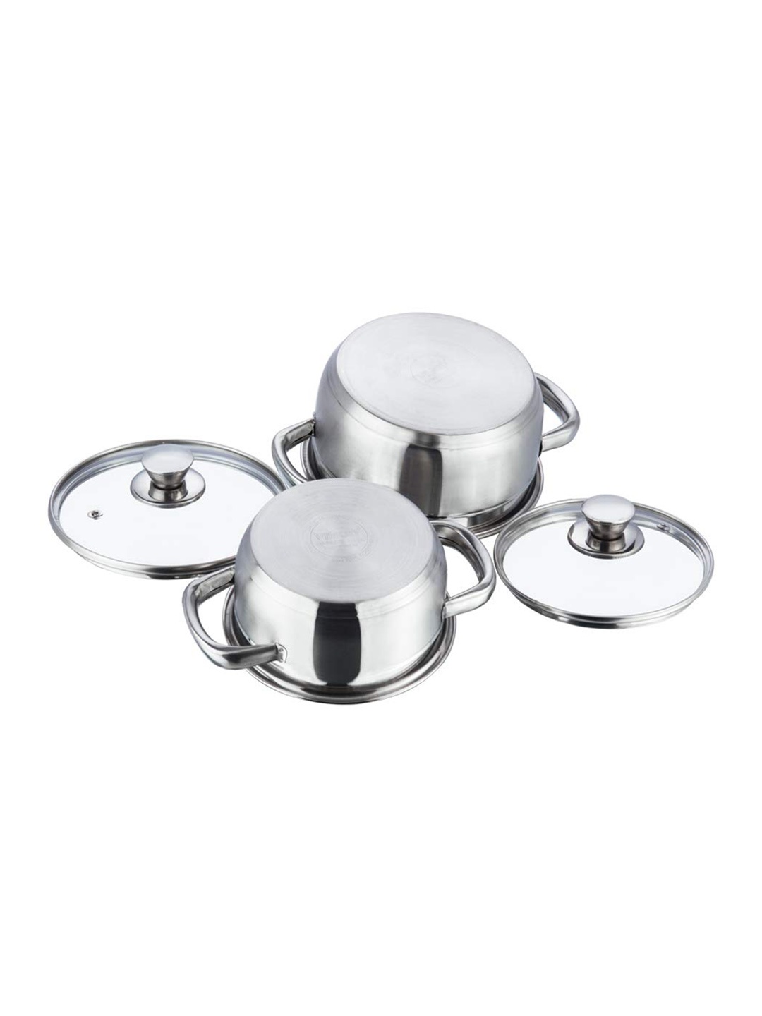 

Vinod Breman Set Of 2 Silver-Toned Stainless Steel Cookware Sauce Pan With Glass Lid