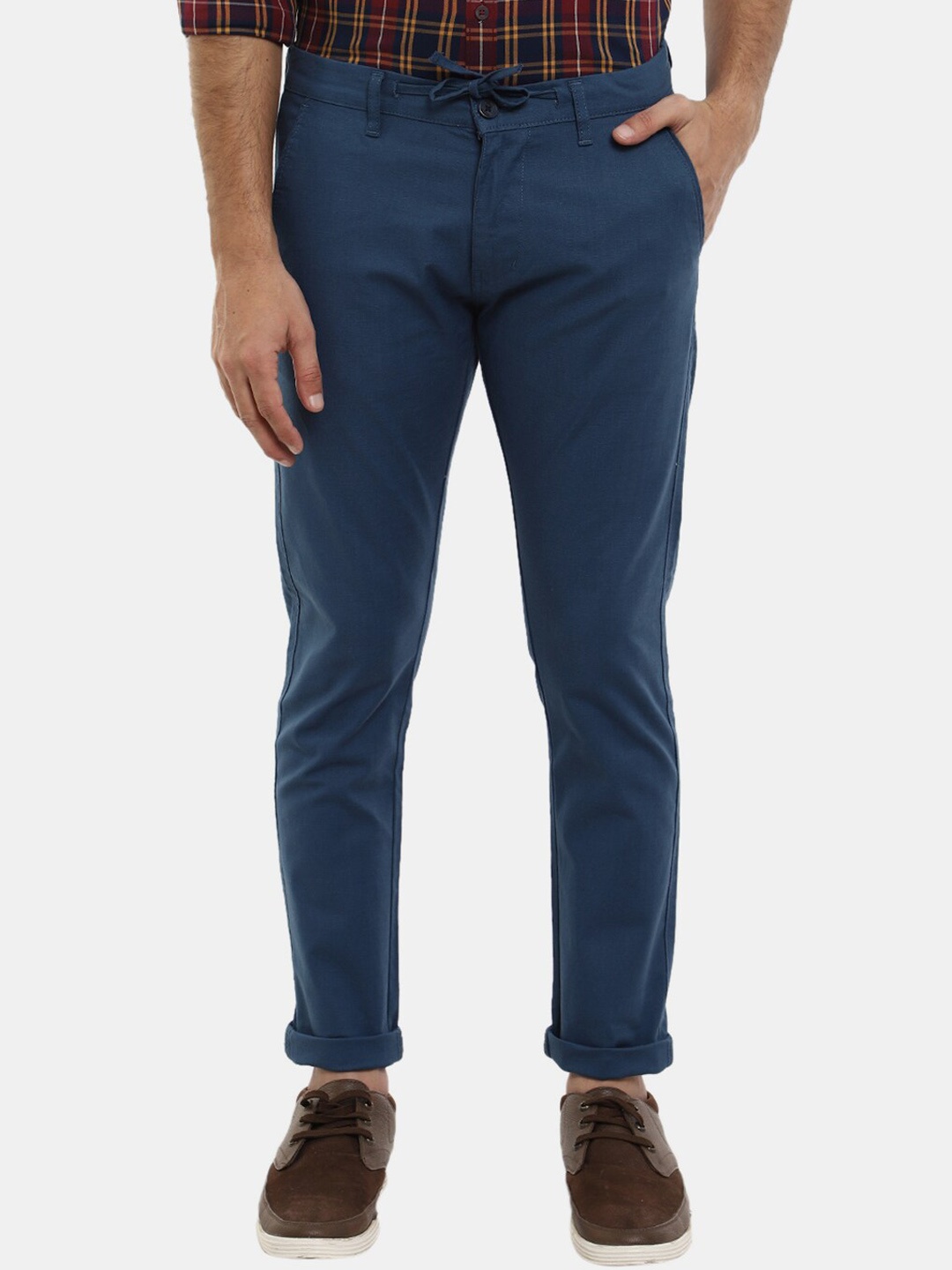 

V-Mart Men Classic Slim Fit Cotton Chinos Trousers, Navy blue