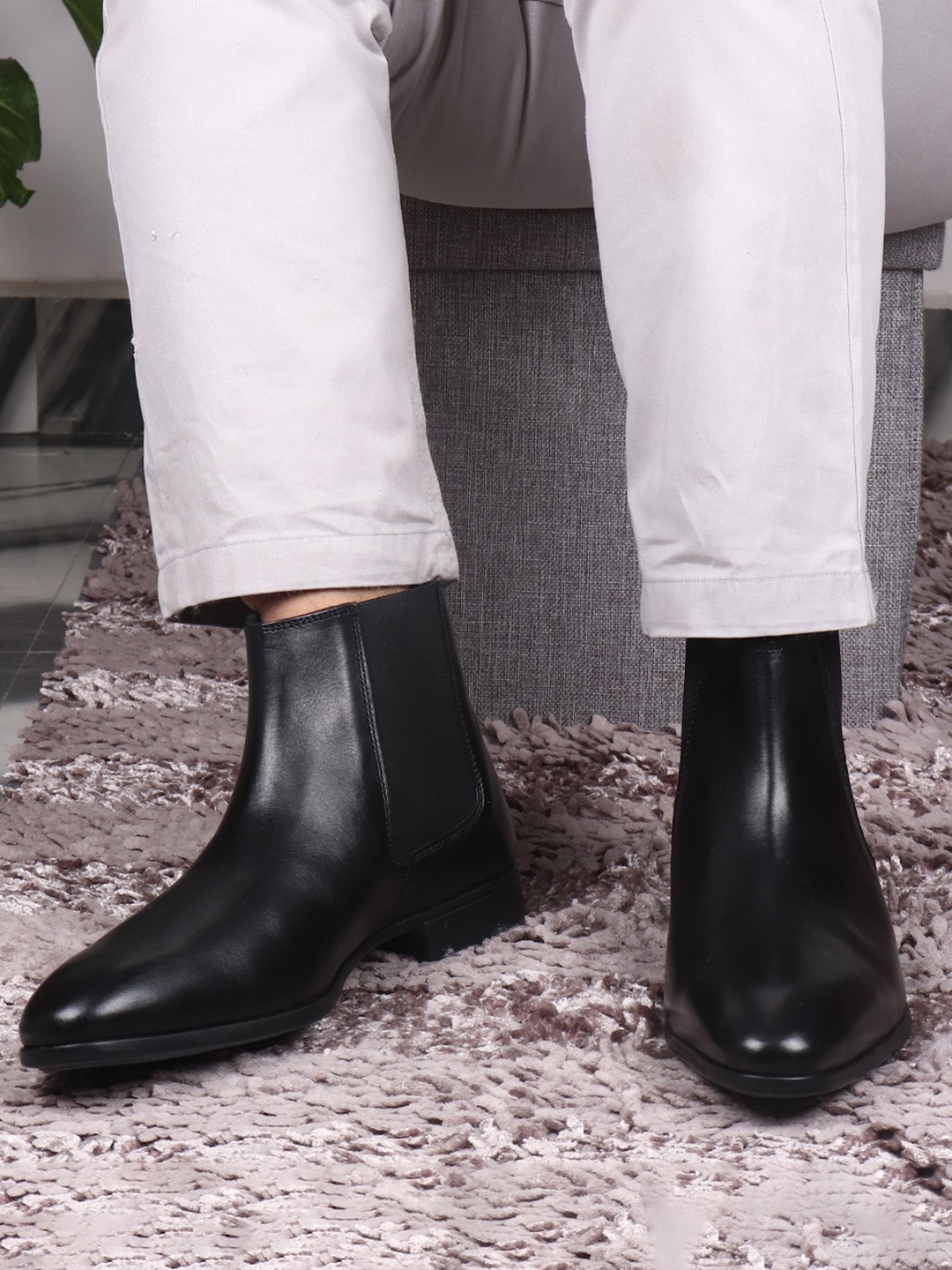 

TOP BRASS Men Black Leather Chelsea Boots