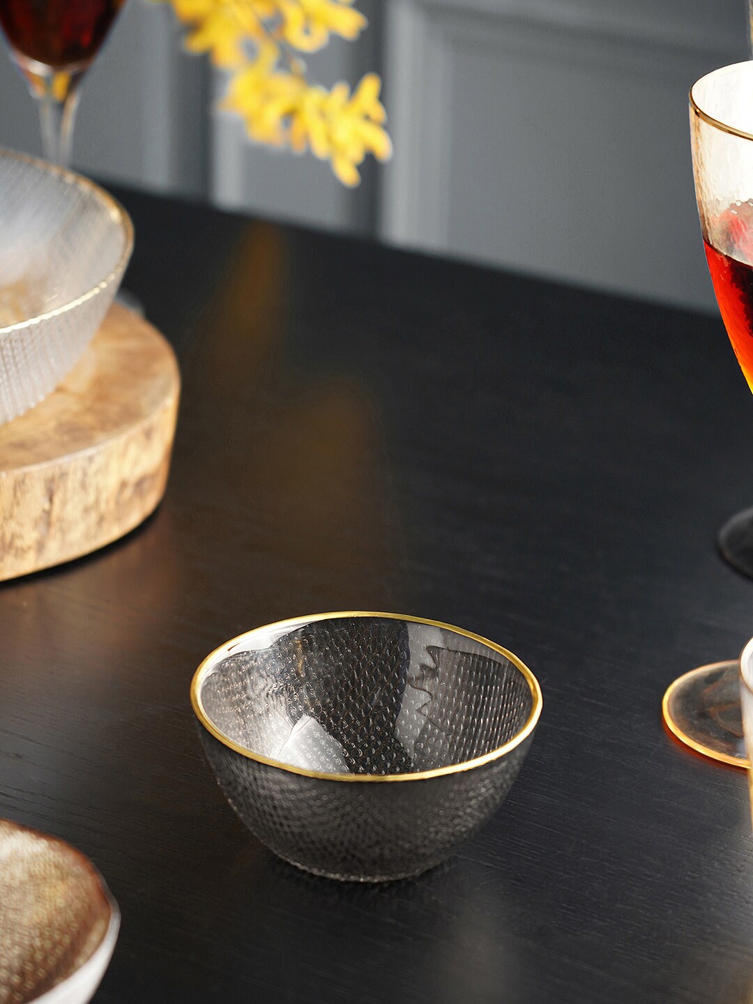

Pure Home and Living Grey & Gold-Toned Textured Glass Small Serving Bowl
