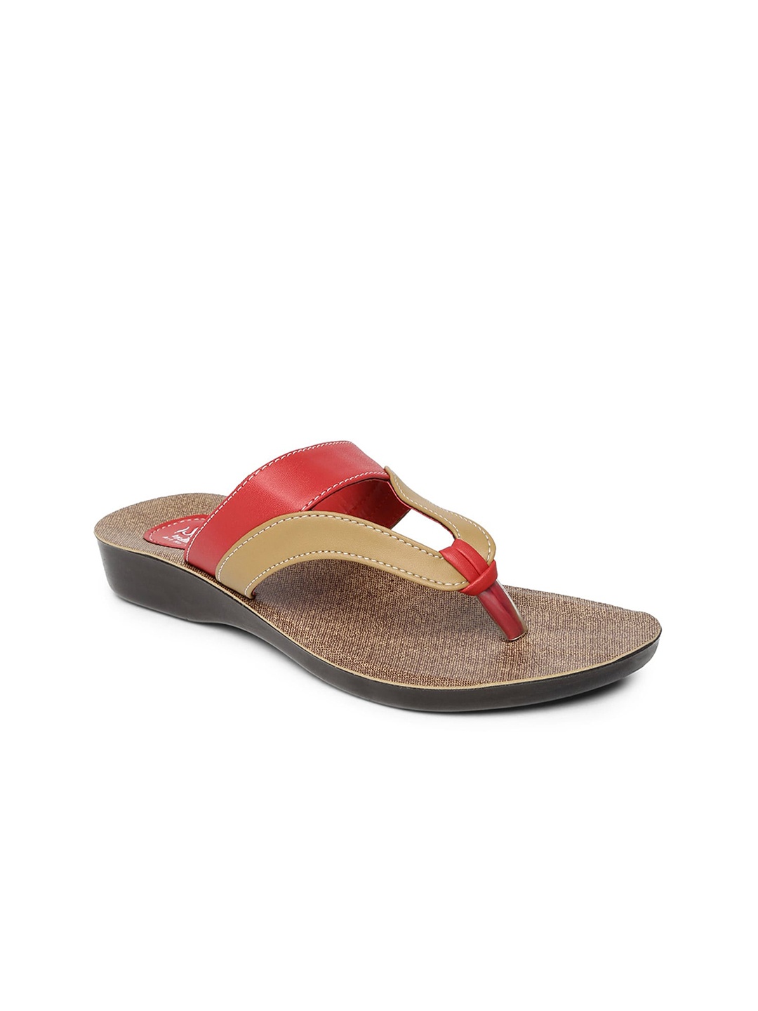 

Paragon Women Red & Beige Colourblocked T-Strap Flats