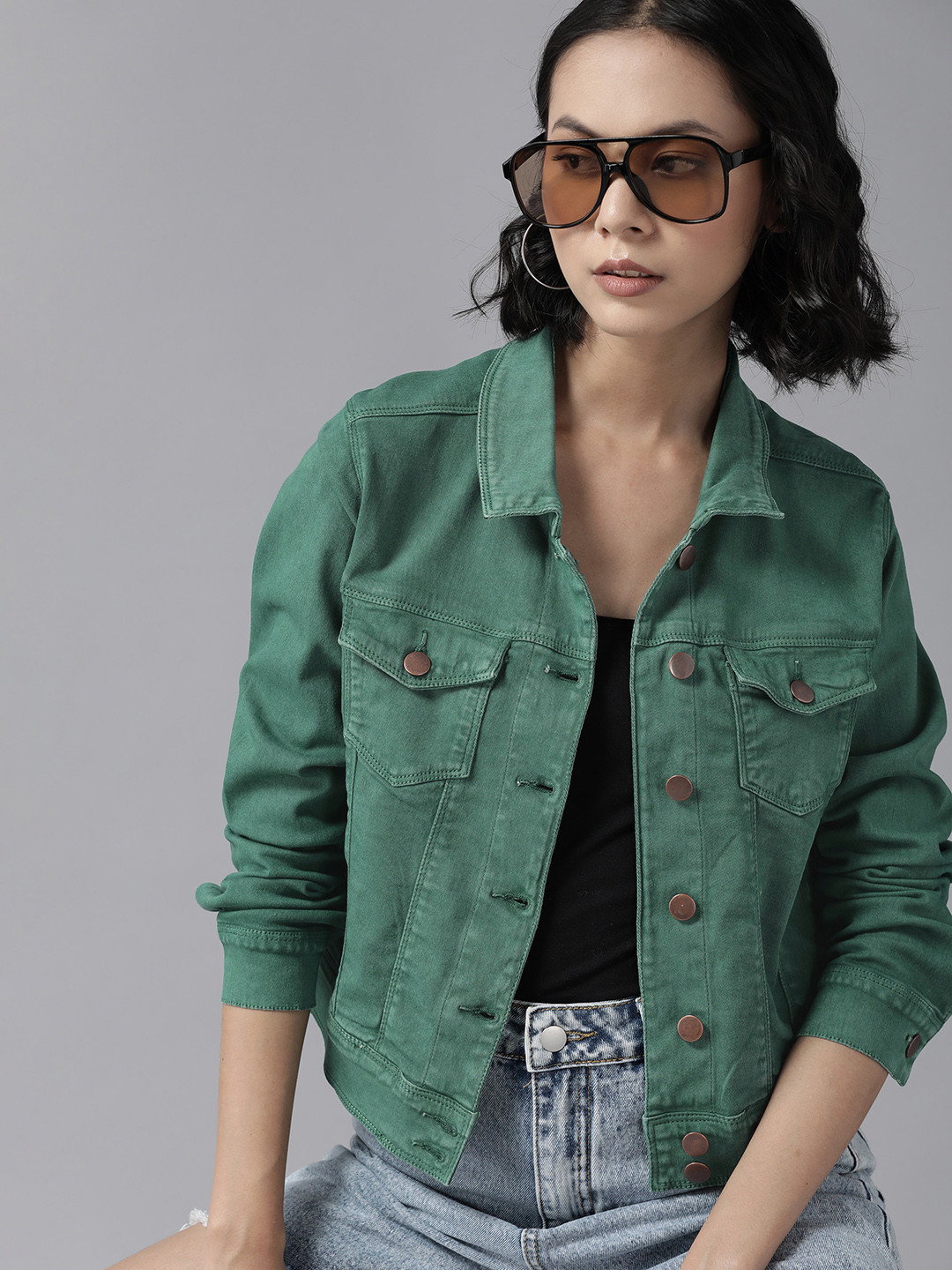 

Roadster Women Green Denim Jacket