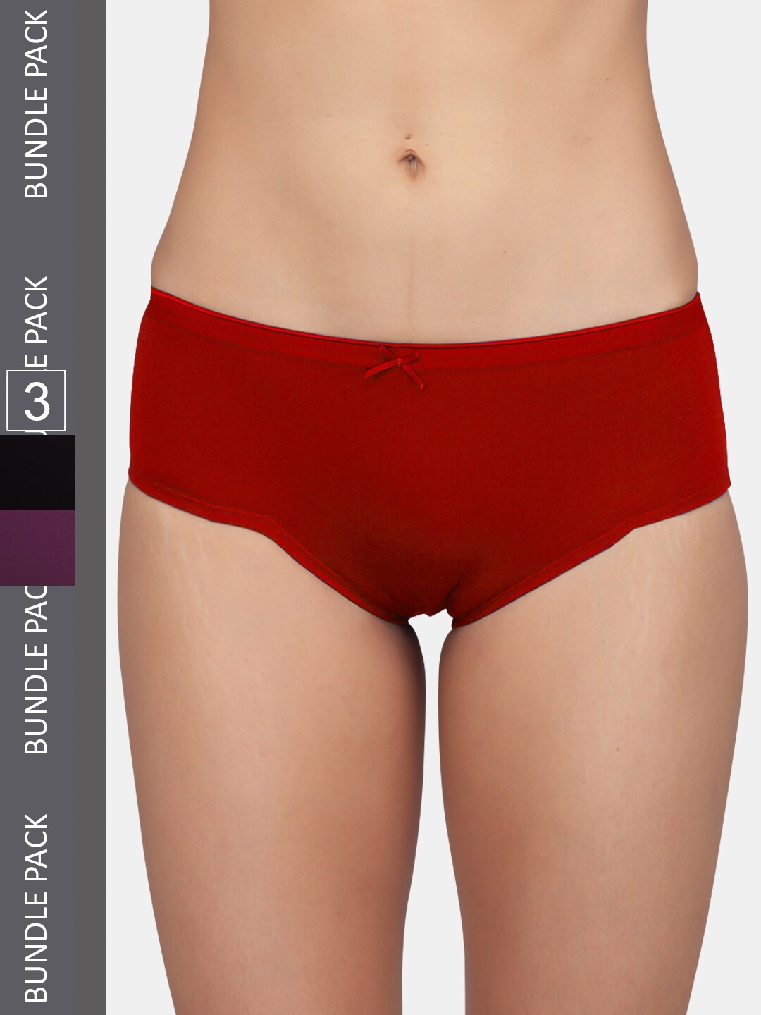 

Kalyani Women Pack Of 3 Solid Mid Rise Anti Bacterial Hipster Briefs, Red