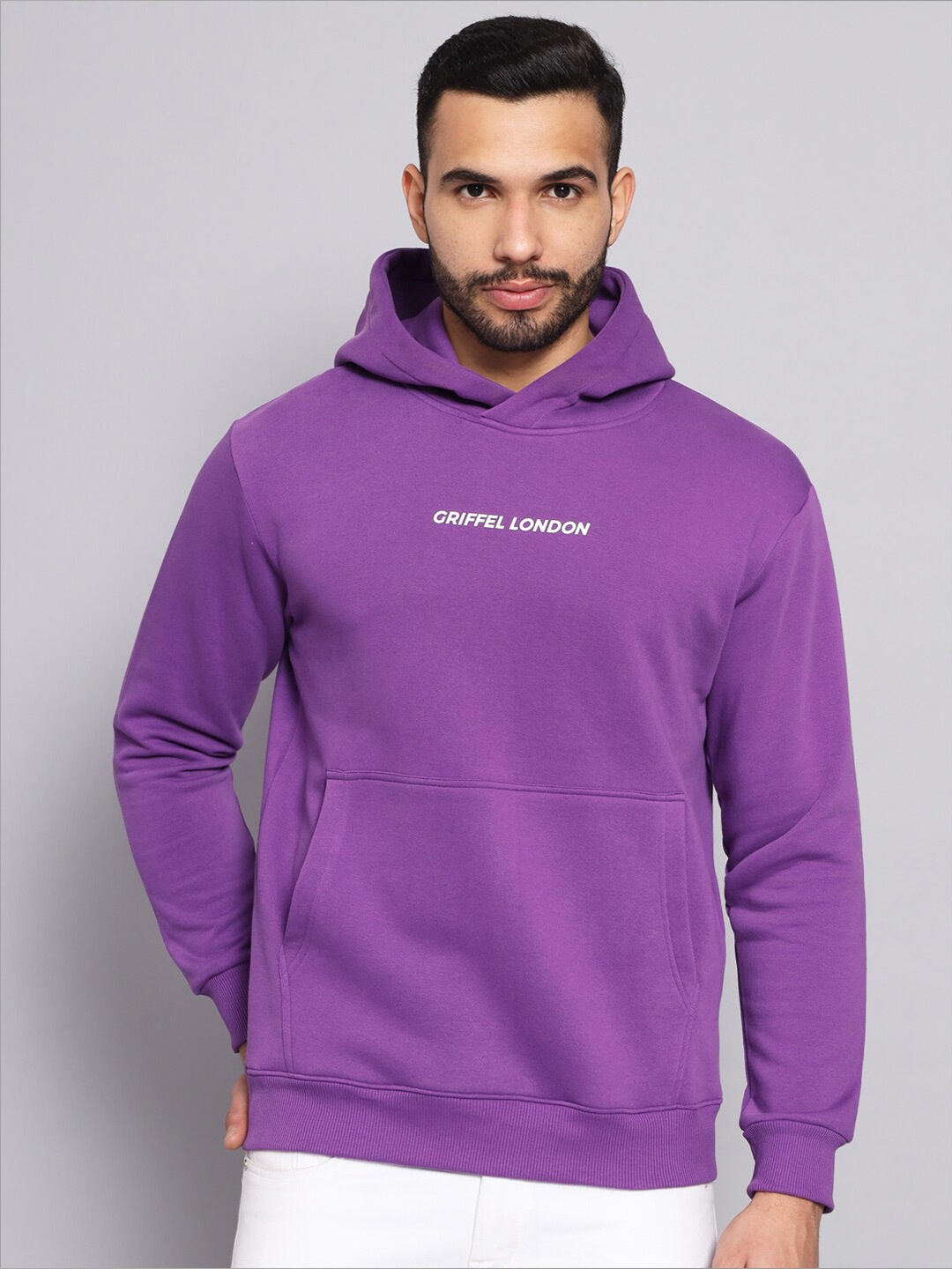 

GRIFFEL Men Purple Printed Hooded Sweatshirt