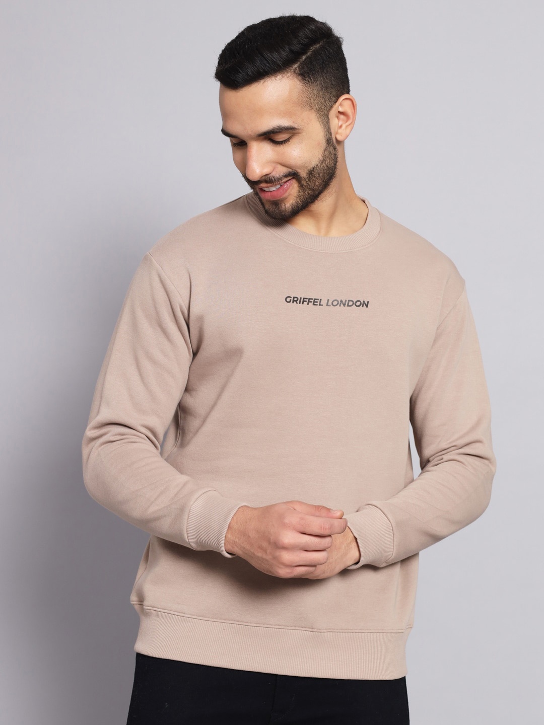 

GRIFFEL Men Beige Printed Sweatshirt