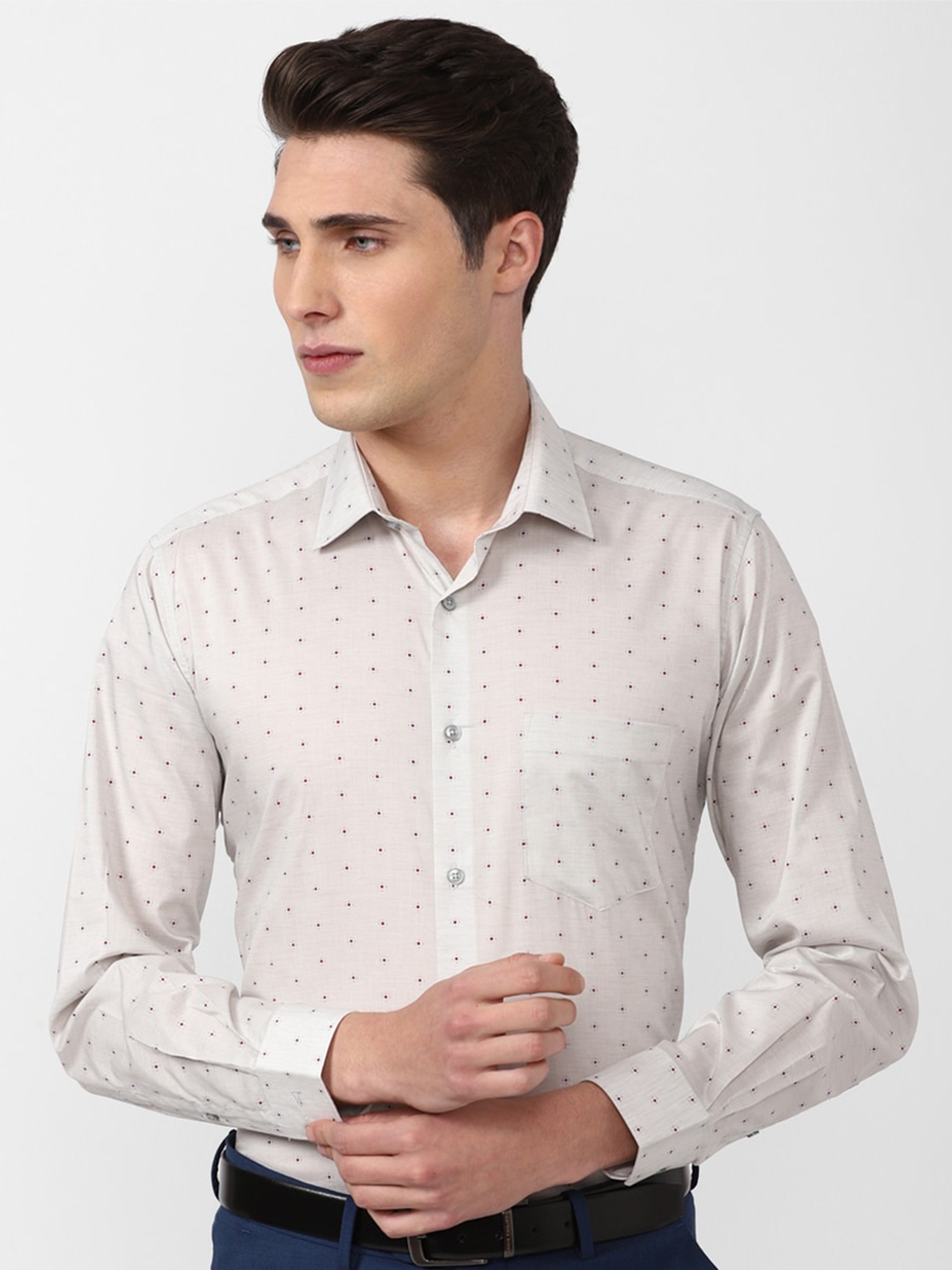 

Van Heusen Men Cream-Coloured Printed Pure Cotton Formal Shirt