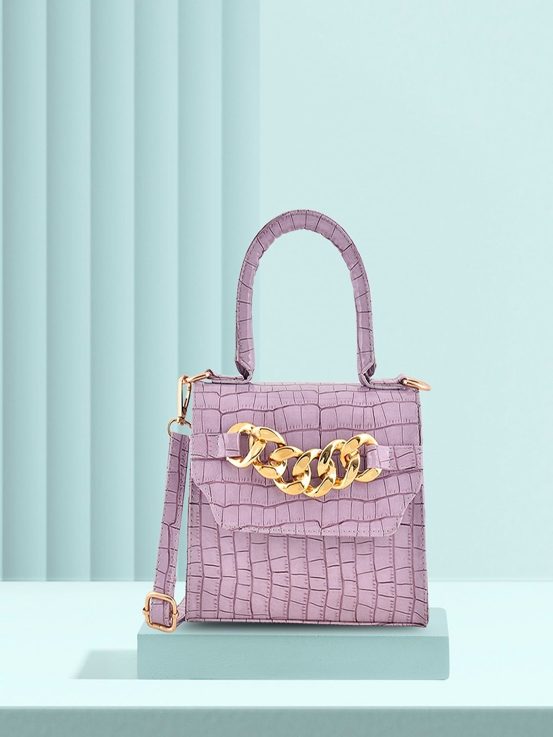 

Lychee bags Women Purple Animal Textured PU Shopper Handheld Bag