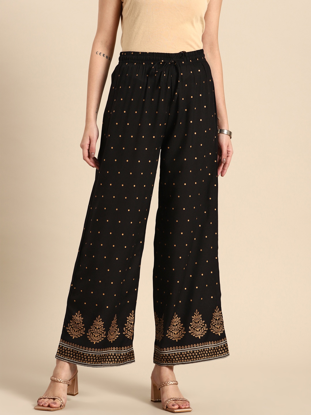 

Sangria Women Black Ethnic Motifs Printed Ethnic Palazzos