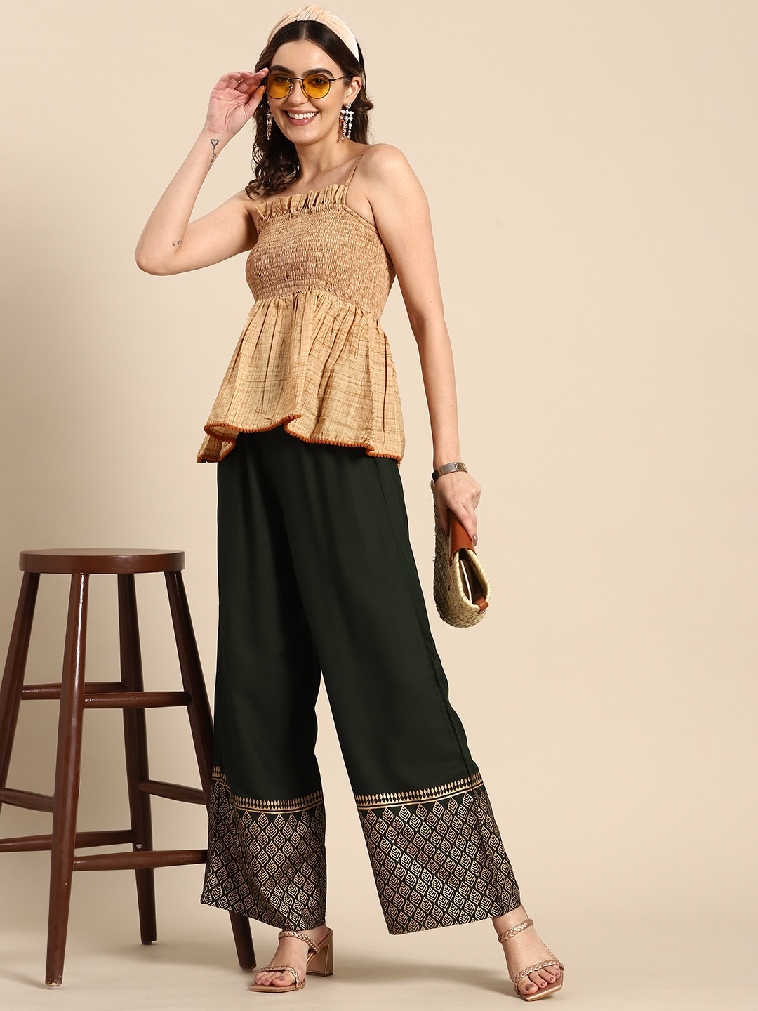 

Sangria Women Ethnic Motifs Hem Design Ethnic Palazzos, Green