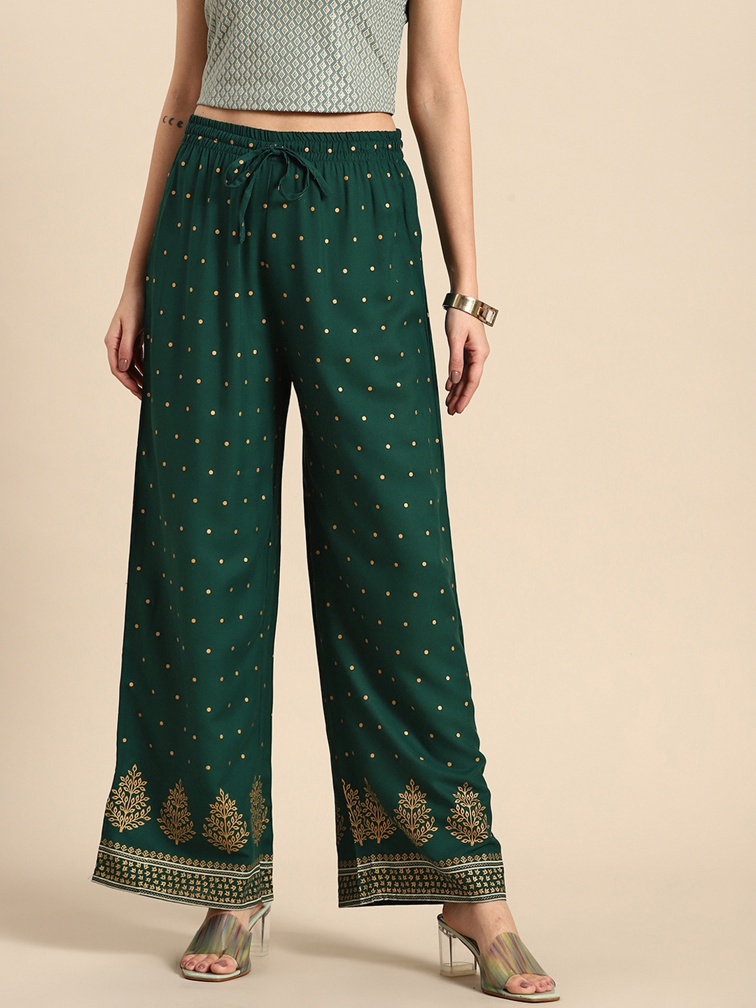 

Sangria Women Green Ethnic Motifs Printed Ethnic Palazzos