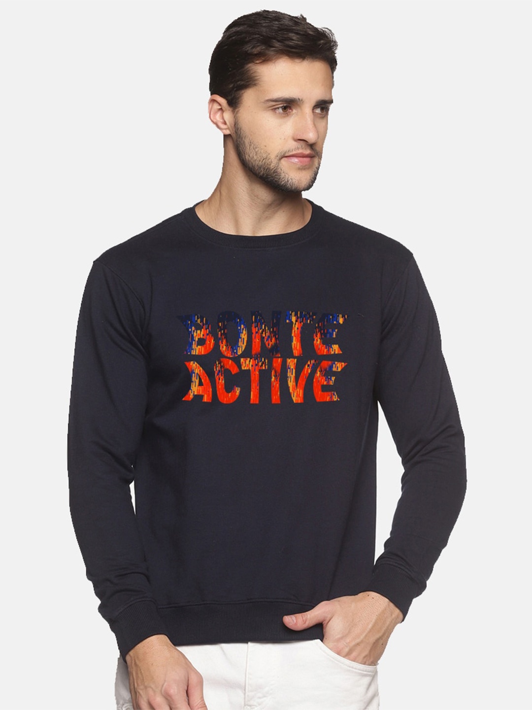 

THE BONTE Men Blue Printed Cotton Sweatshirt