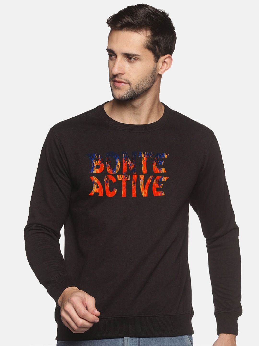 

THE BONTE Men Black Printed Cotton Sweatshirt
