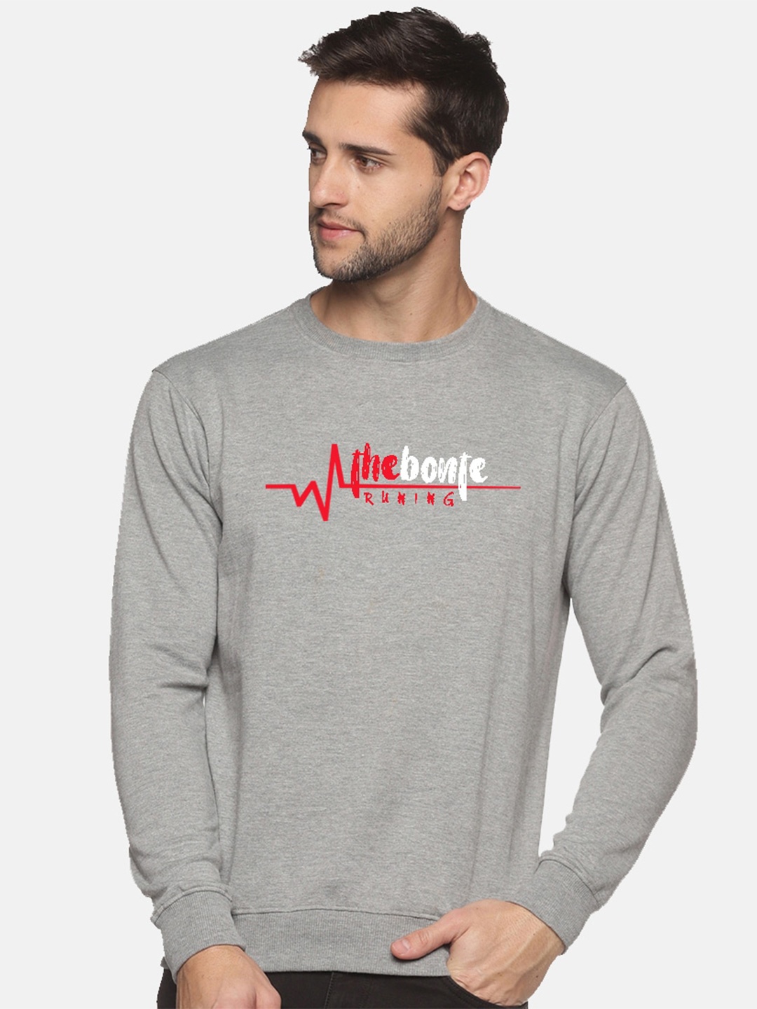 

THE BONTE Men Grey Printed Cotton Sweatshirt