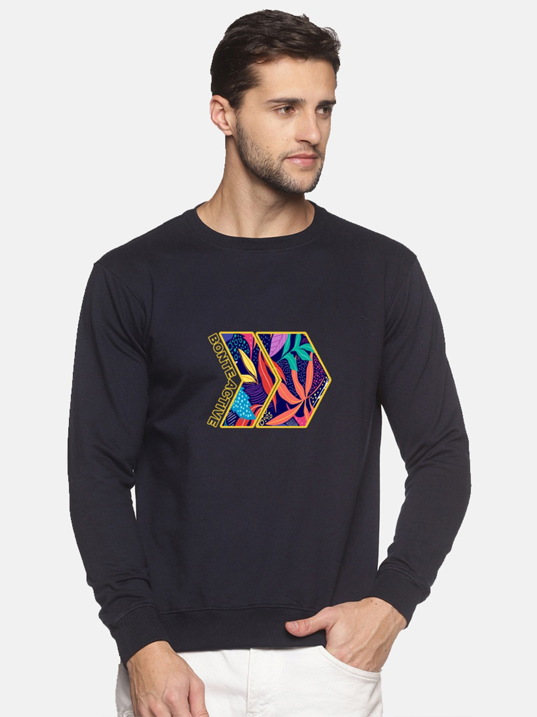 

THE BONTE Men Blue Printed Cotton Sweatshirt