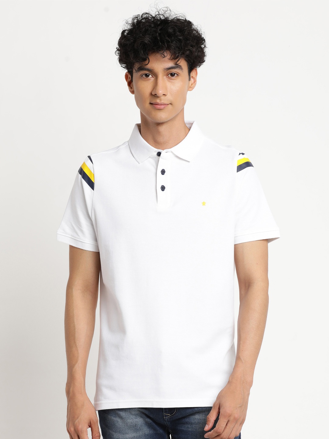 

Turtle Men White Polo Collar Cotton Slim Fit T-shirt