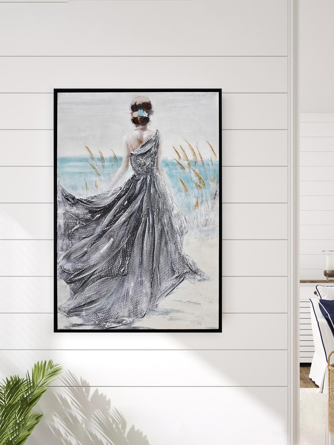 

Athome by Nilkamal Sea Green & Grey Sea Girl Canvas Wall Painting