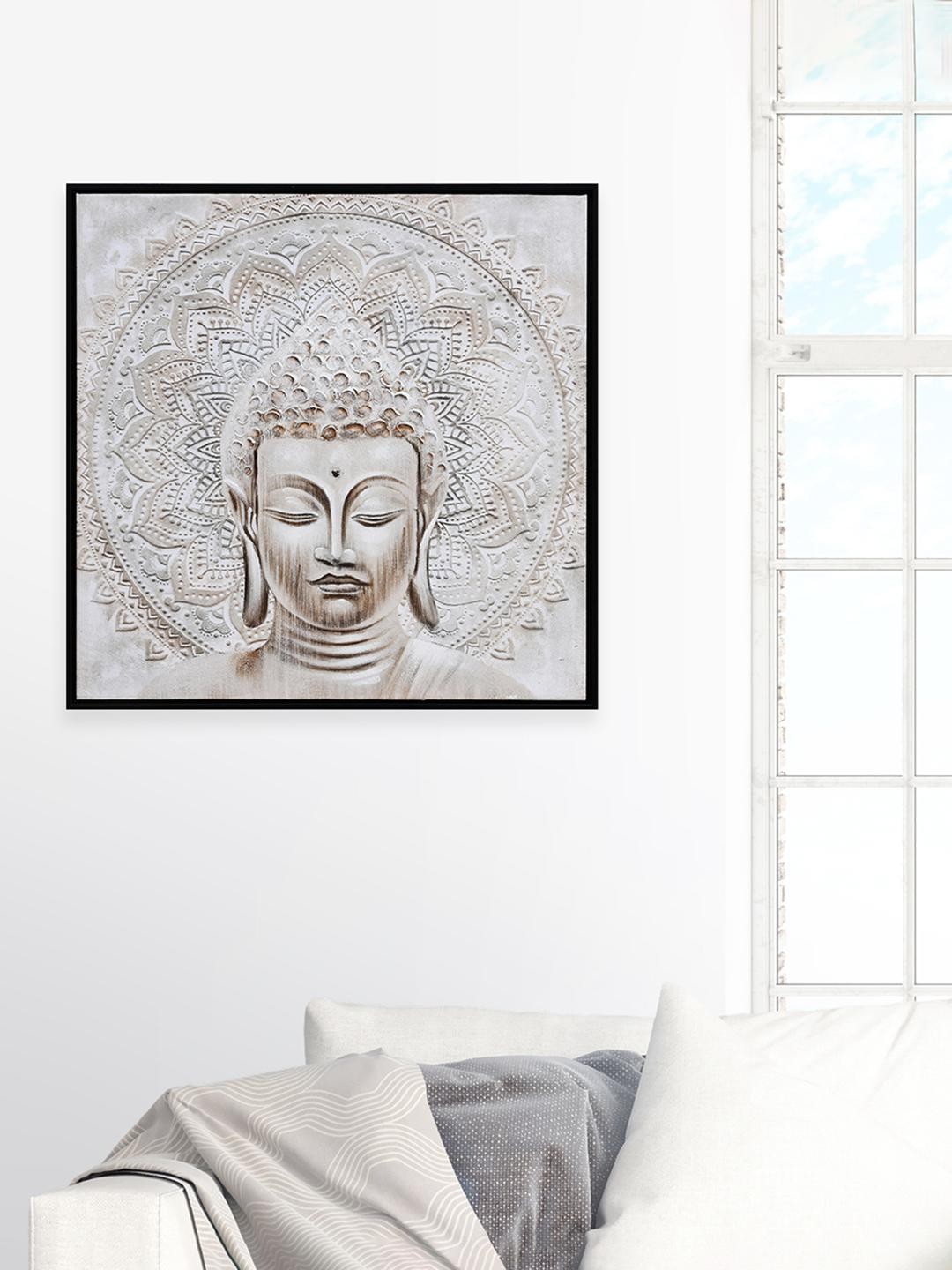 

Athome by Nilkamal White & Brown Mandala Buddha Wall Paintings