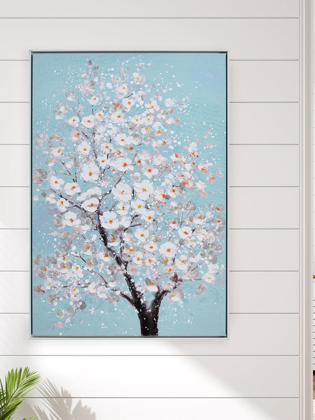 

Athome by Nilkamal Sea Green & White Floral Tree Canvas Wall Painting