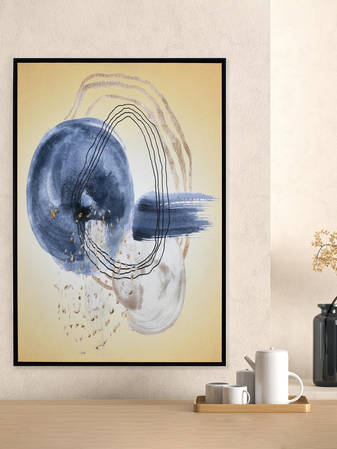 

Athome by Nilkamal Mustard Yellow & Blue Retro Ring Canvas Wall Painting