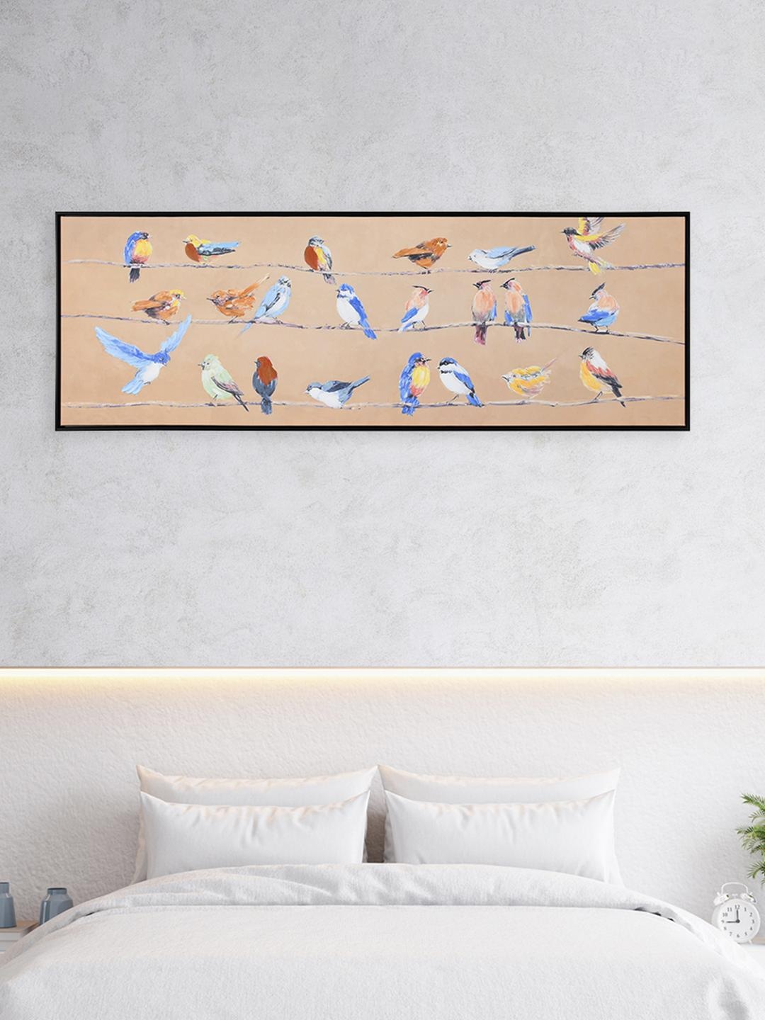 

Athome by Nilkamal Mustard Yellow Birds Chatter Canvas Wall Painting