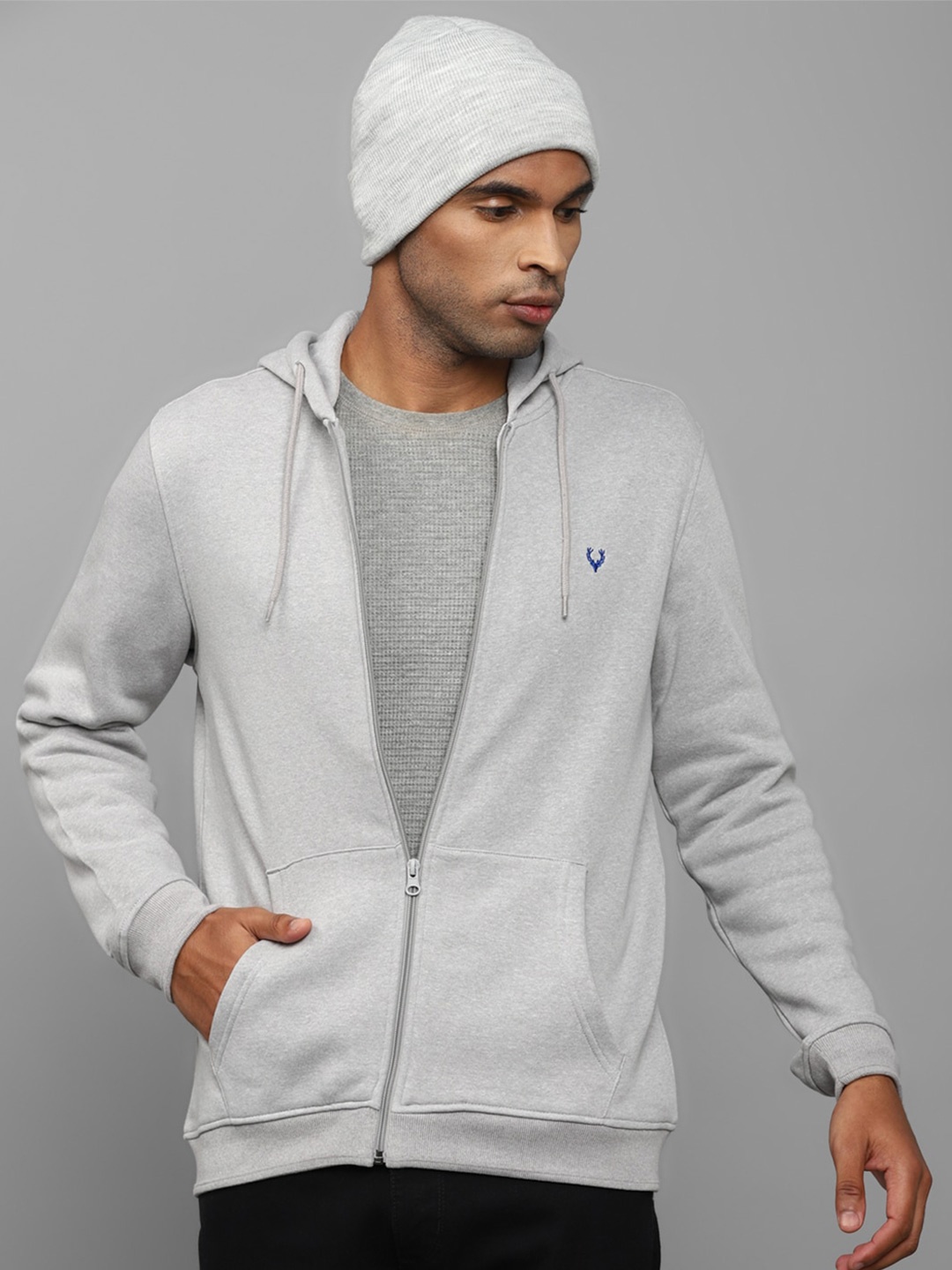 

Allen Solly Men Grey Cotton Hooded Sweatshirt