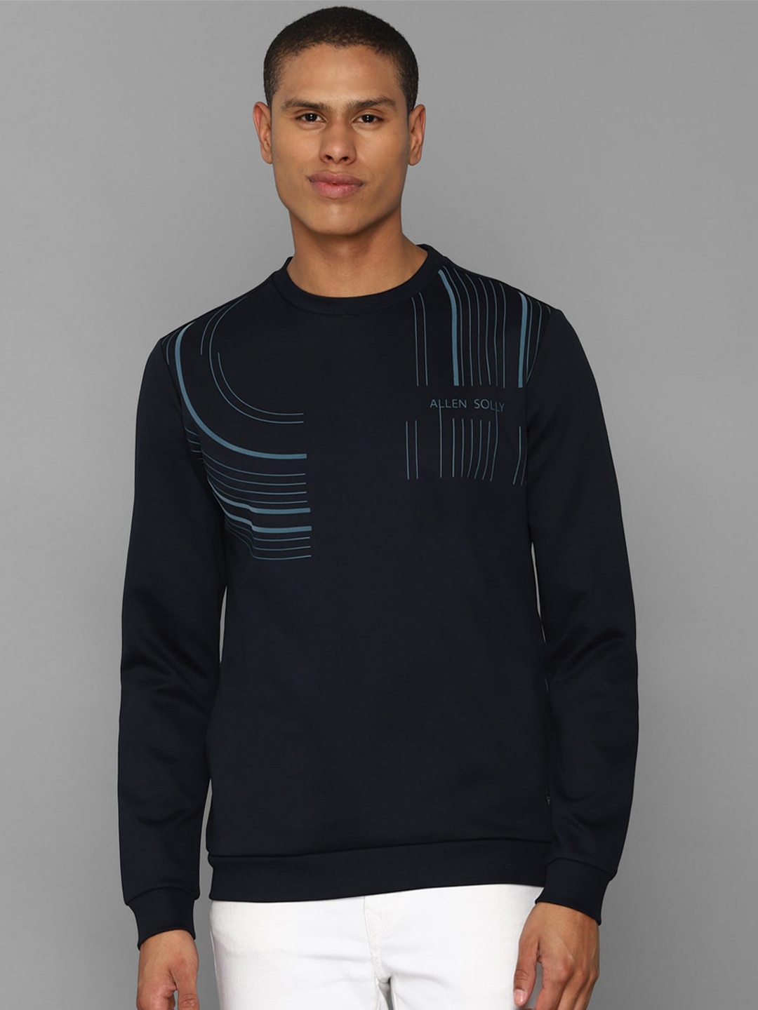 

Allen Solly Men Navy Blue Printed Cotton Sweatshirt