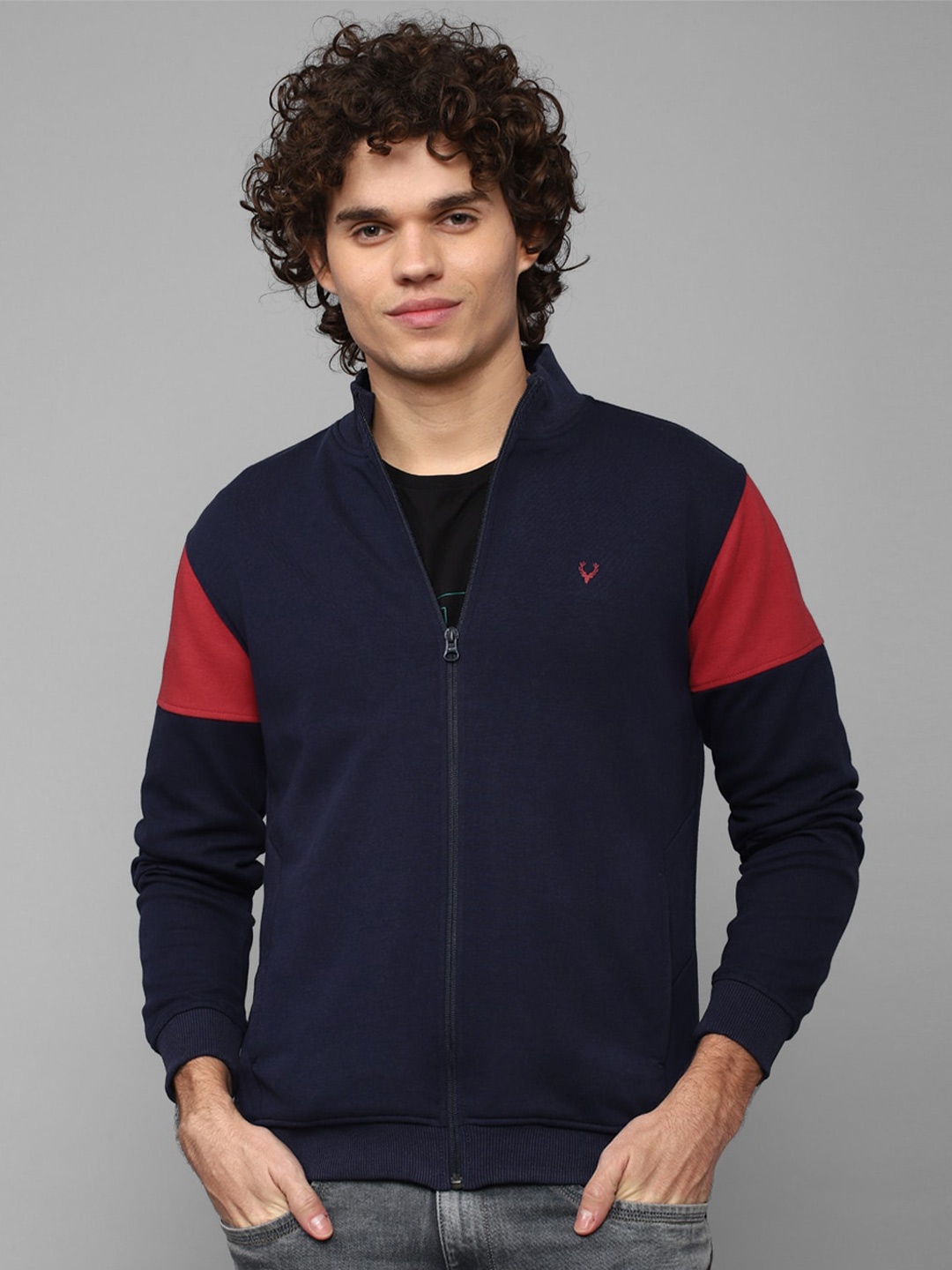 

Allen Solly Men Navy Blue Colourblocked Cotton Sweatshirt