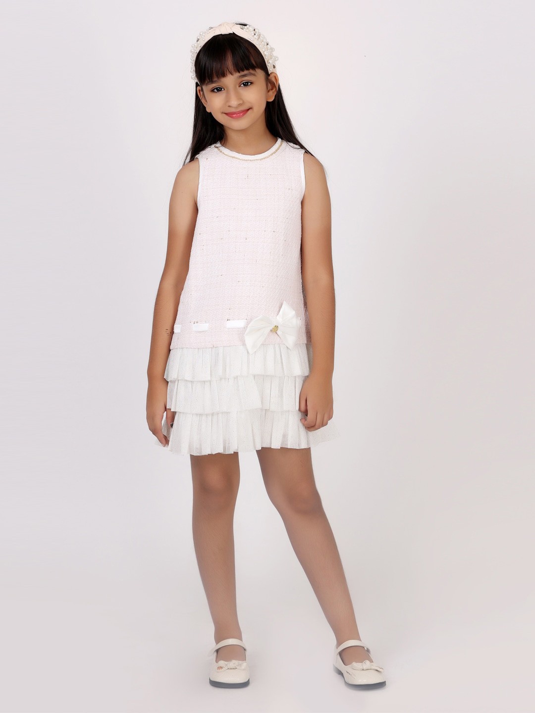 

One Friday Self Design A-Line Dress, Off white