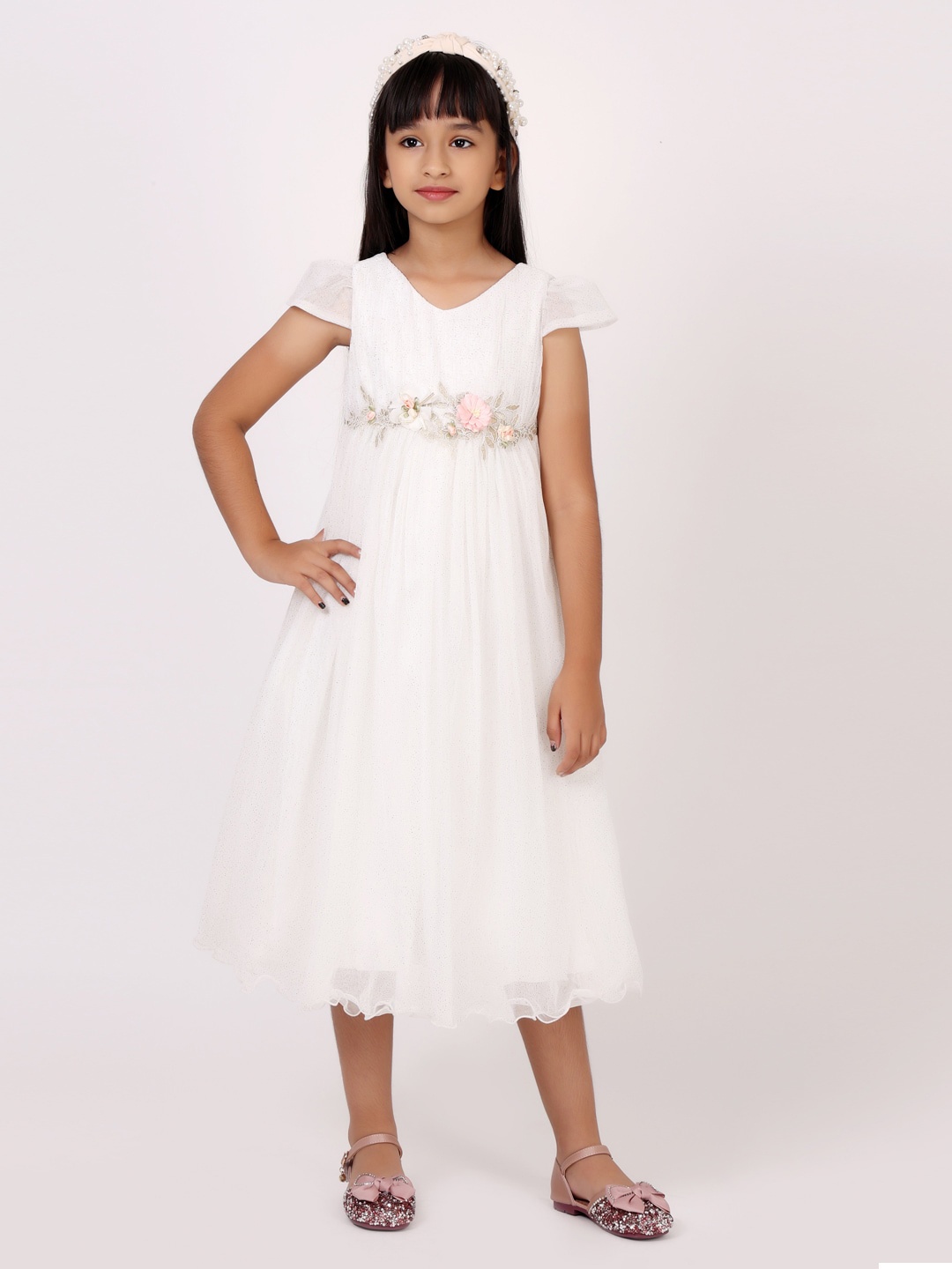 

One Friday V-Neck Flared Midi Dress, White