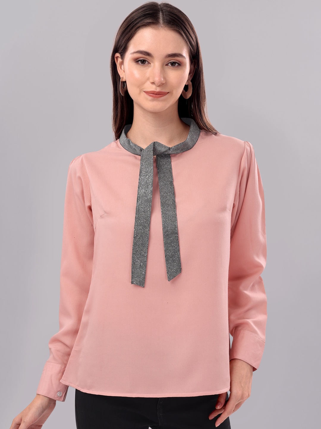 

Prettify Pink Tie-Up Neck Top