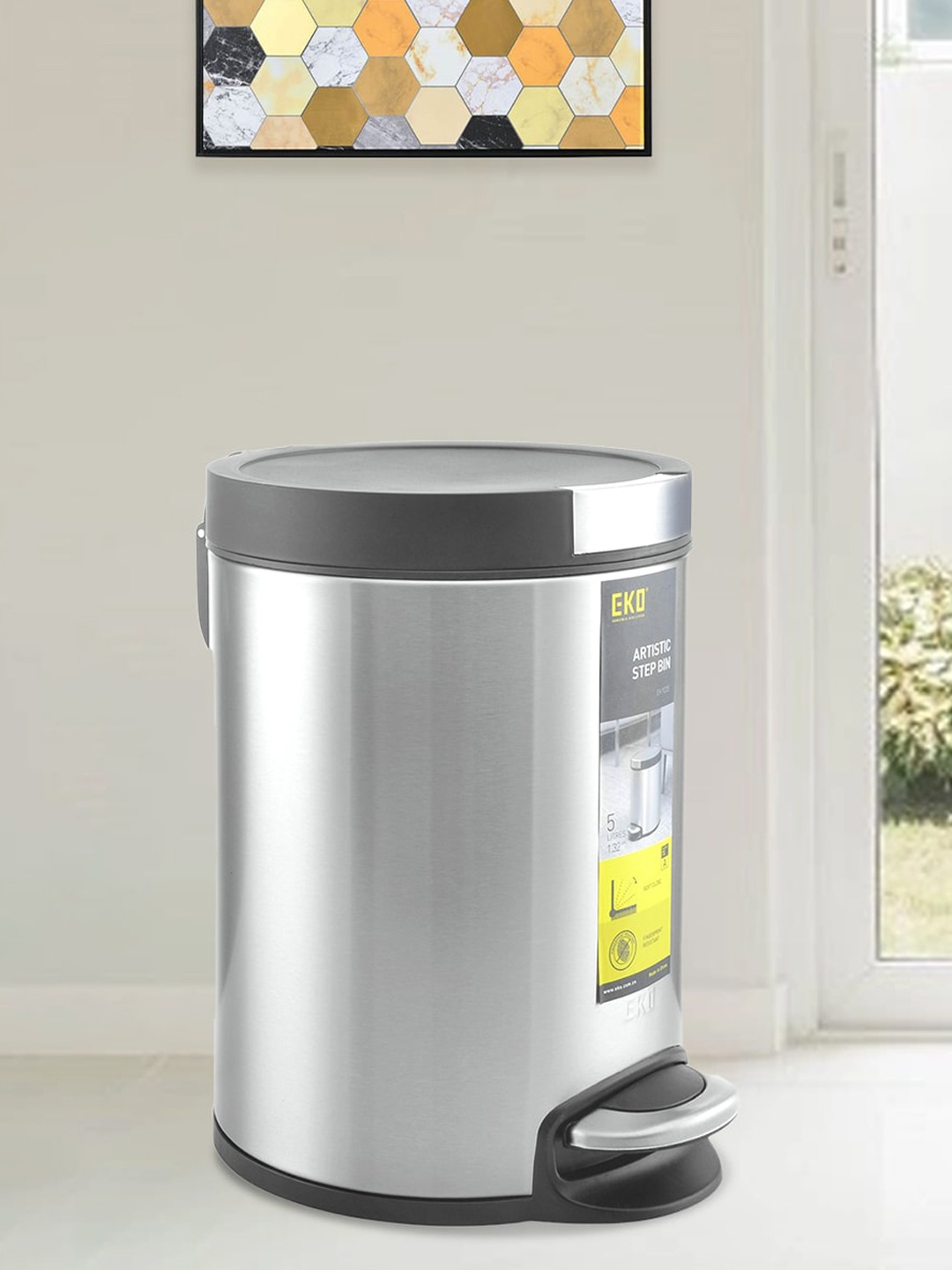 

Athome by Nilkamal Silver-Toned & Black Stainless Steel Push and Pedal Bin 8 Ltrs