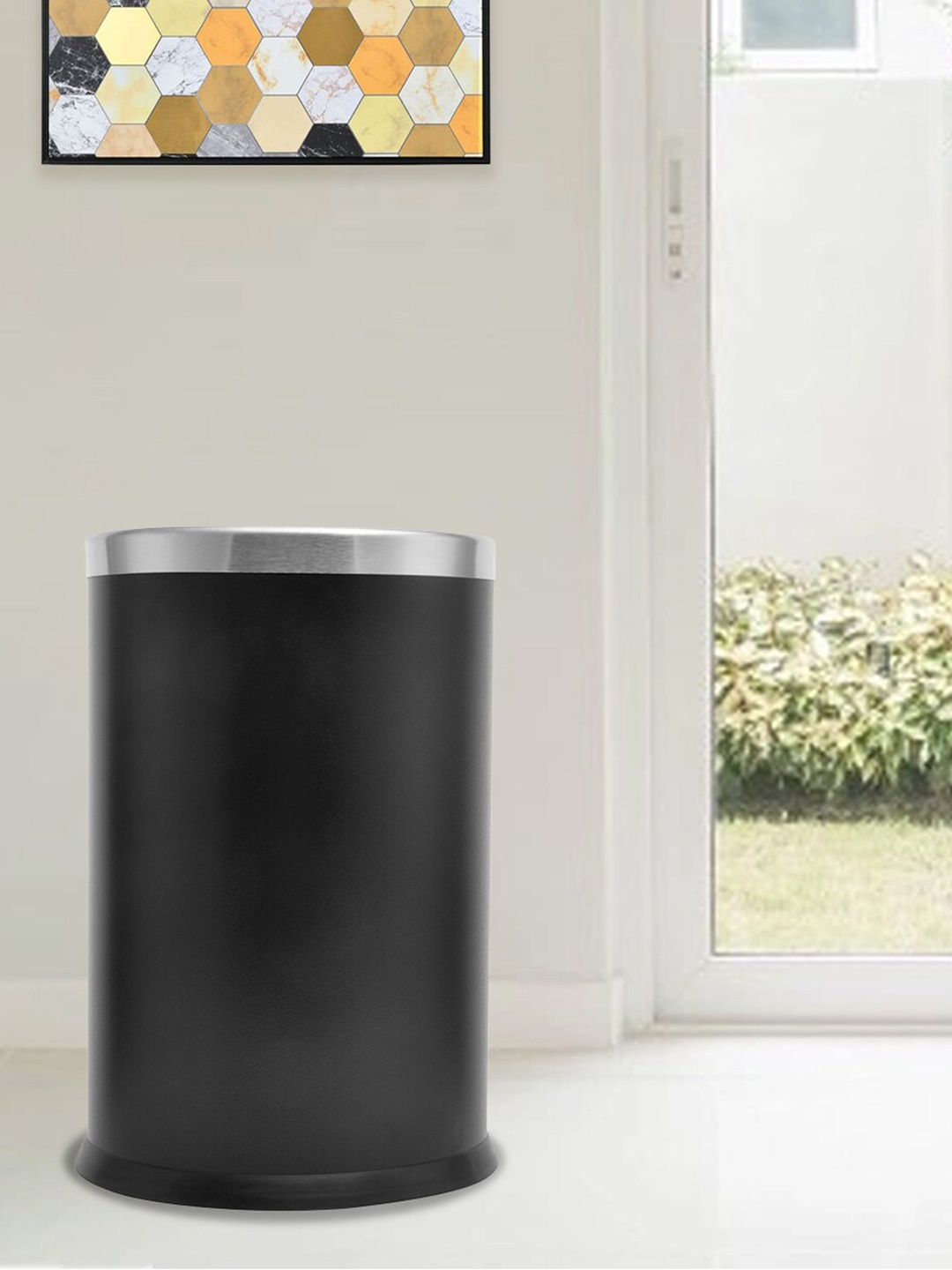 

Athome by Nilkamal Black & Silver-Toned Stainless Steel Dustbin 9 Ltrs