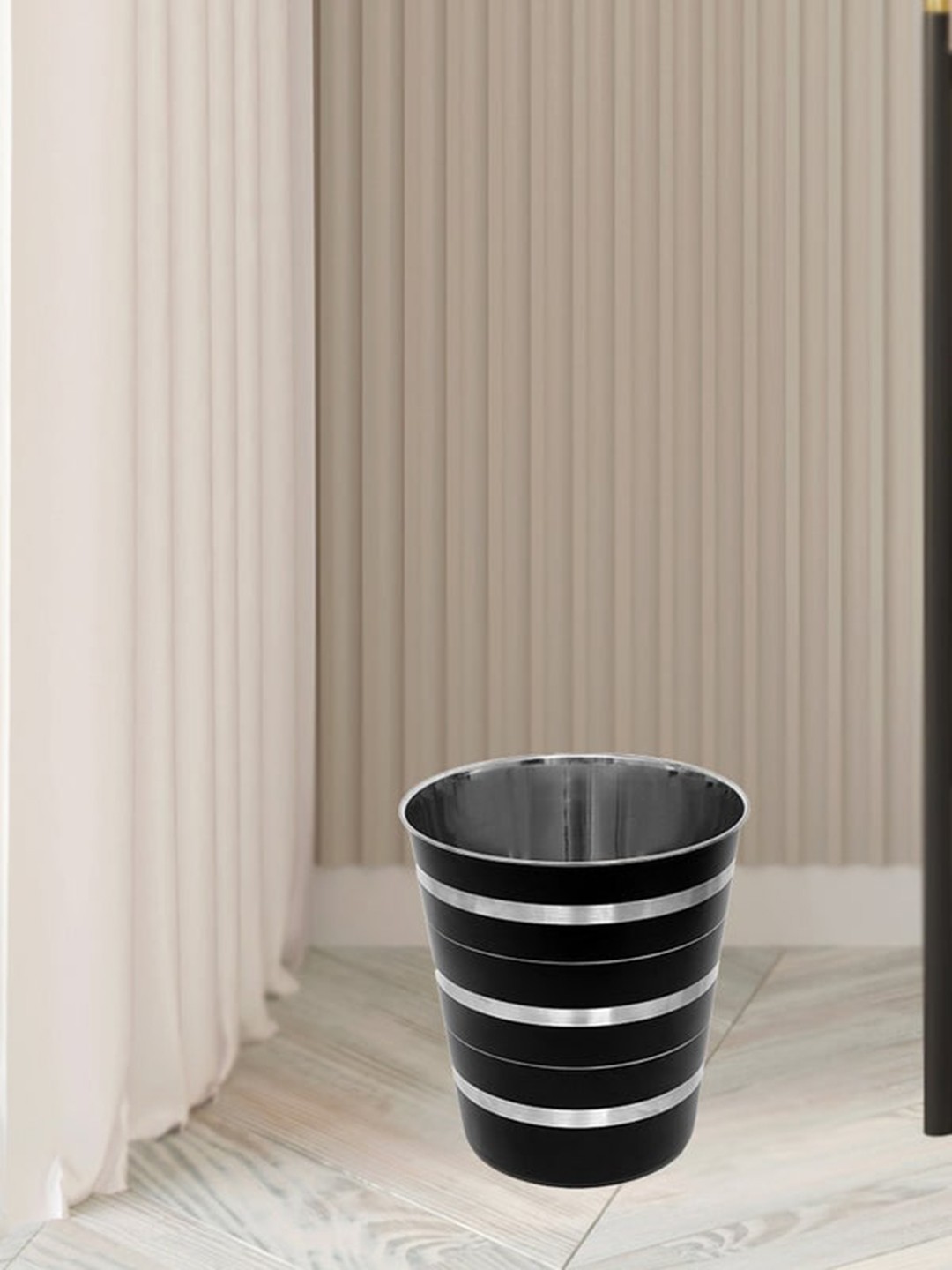 

Athome by Nilkamal Black & Silver-Toned Striped Stainless Steel Open Dustbin 9Ltr