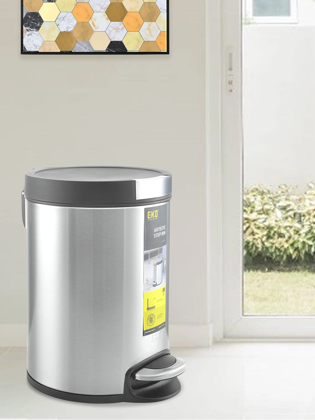 

Athome by Nilkamal Silver-Toned Stainless Steel Push and Pedal Bin 5 Ltrs