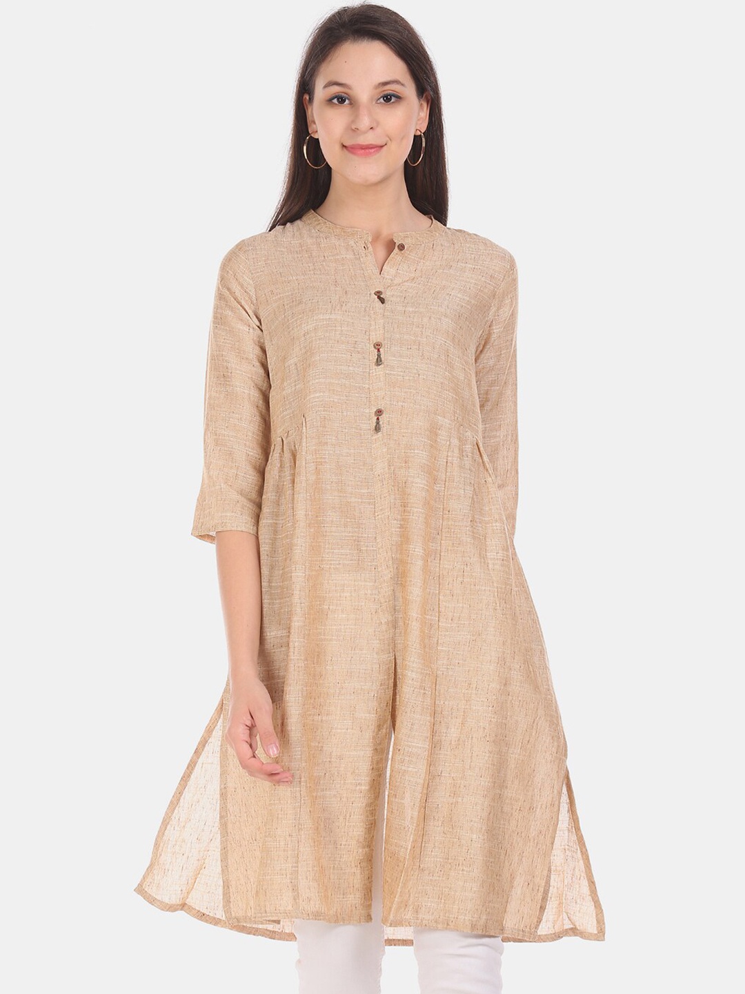

V-Mart Mandarin Collar A-Line Cotton Kurta, Beige
