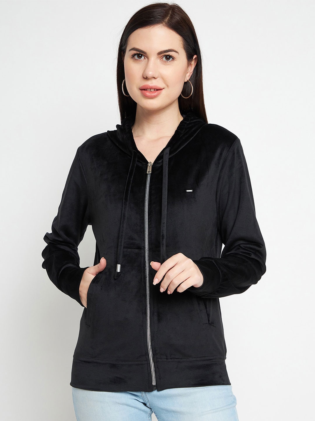 

Okane Front-Open Hooded Sweatshirt, Black