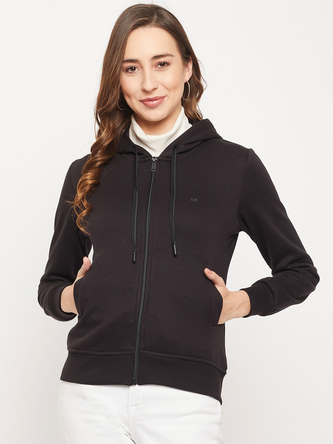 

Okane Women Black Cotton Hooded Sweatshirt