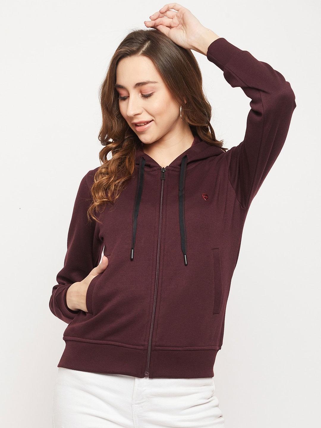 

Okane Women Burgundy Cotton Hooded Sweatshirt