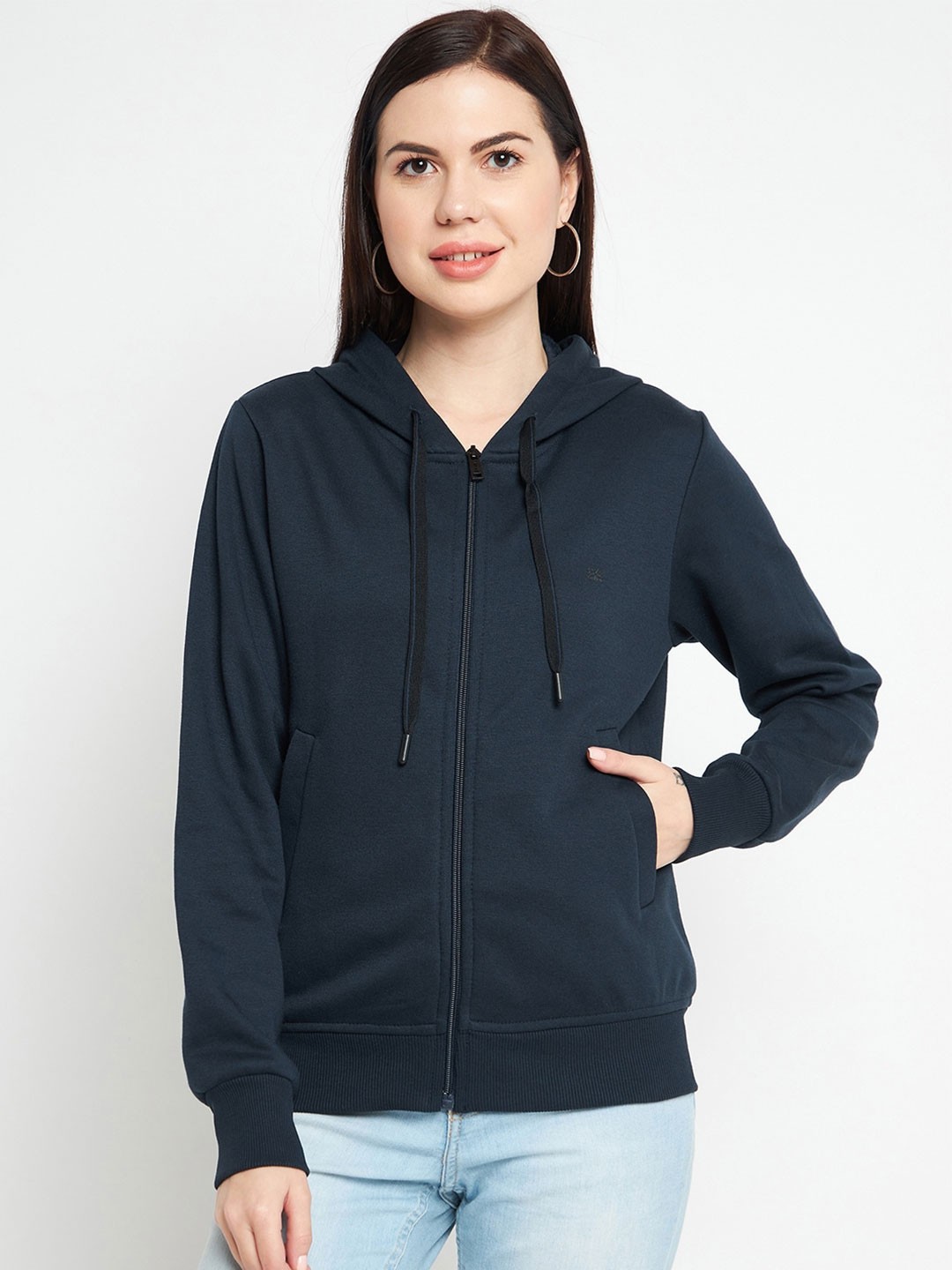 

Okane Women Navy Blue Cotton Hooded Sweatshirt