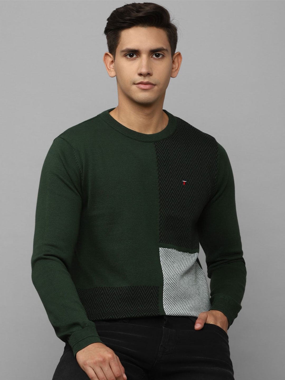 

Louis Philippe Sport Men Green Colourblocked Cotton Sweatshirt