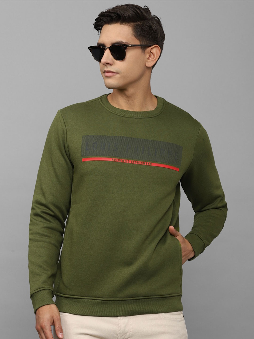 

Louis Philippe Sport Men Green Cotton Sweatshirt