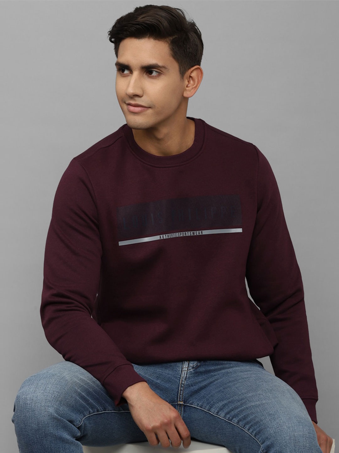 

Louis Philippe Sport Men Maroon Printed Cotton Sweatshirt