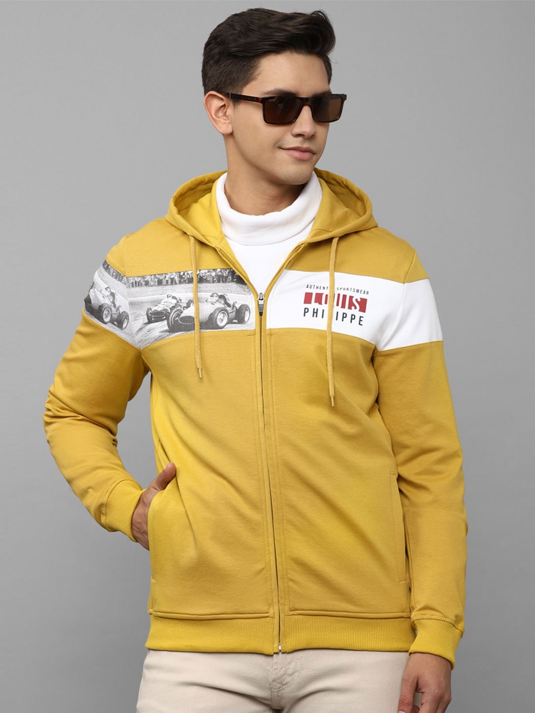 

Louis Philippe Sport Men Yellow Printed Cotton Hooded Sweatshirt