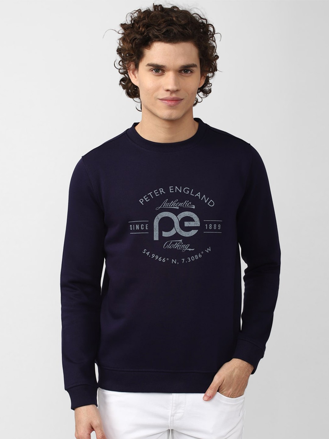 

Peter England Casuals Men Navy Blue Printed Sweatshirt