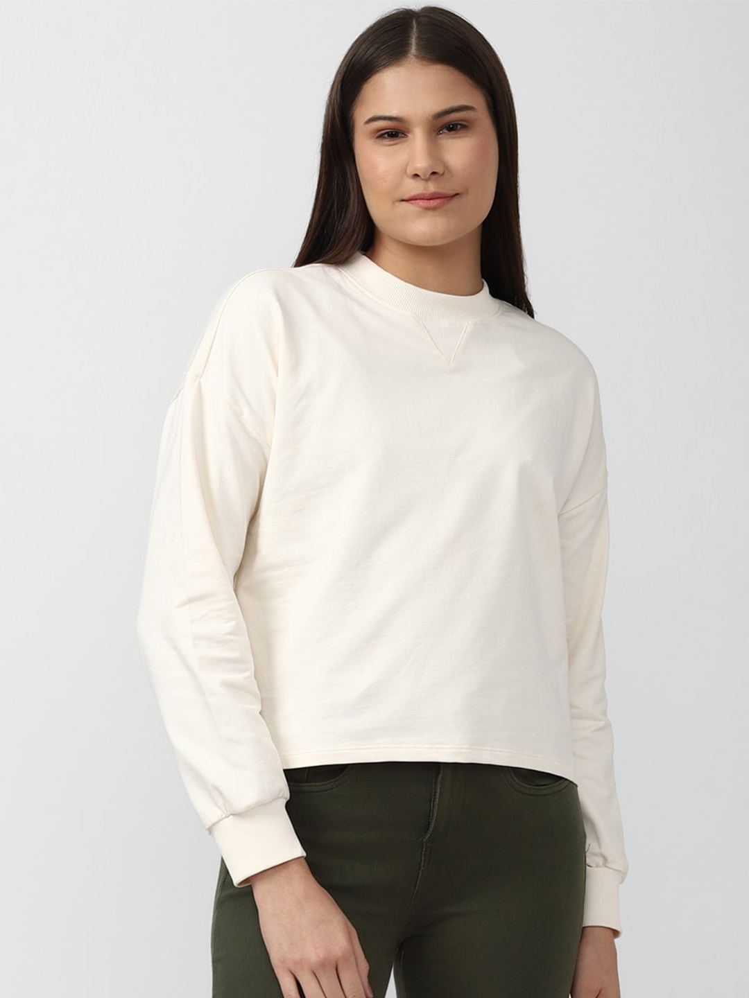 

Van Heusen Woman Round Neck Cotton Sweatshirt, Cream