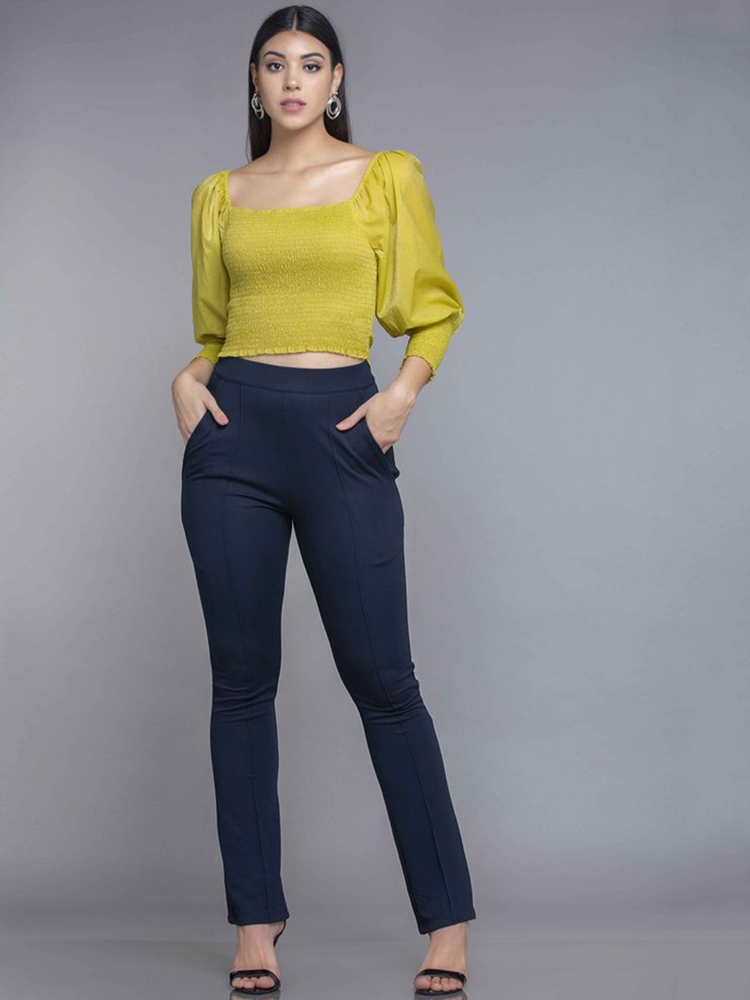 

MKOAL Women Navy Blue Trouser