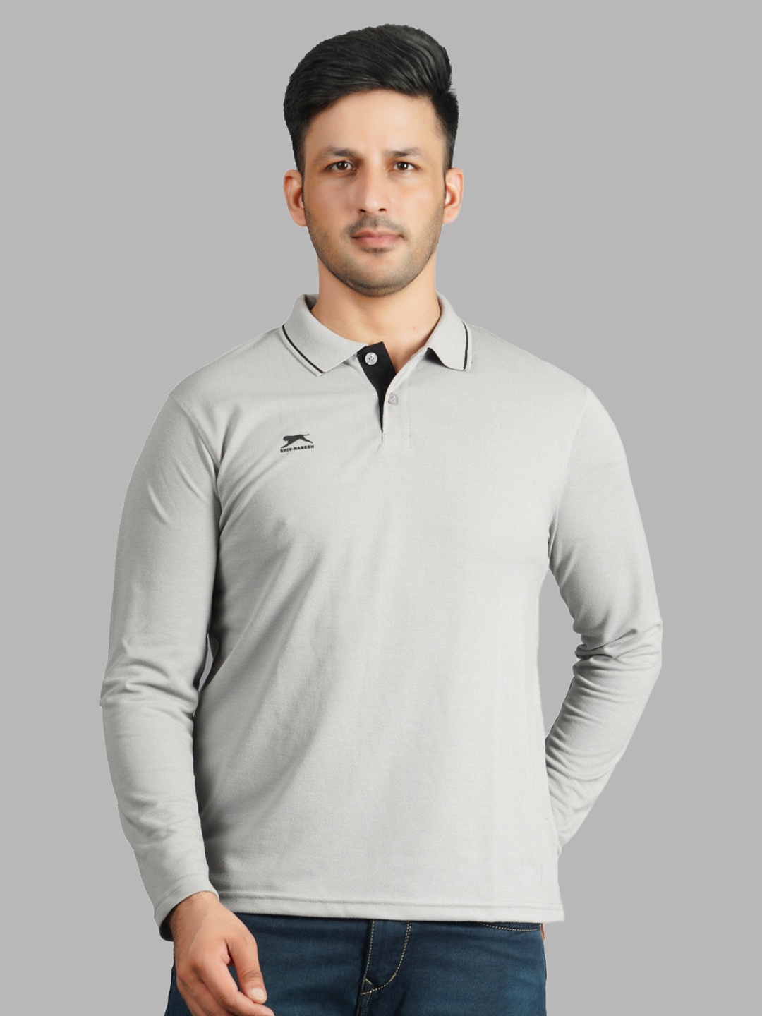 

Shiv Naresh Men Grey Cotton Polo Collar T-shirt